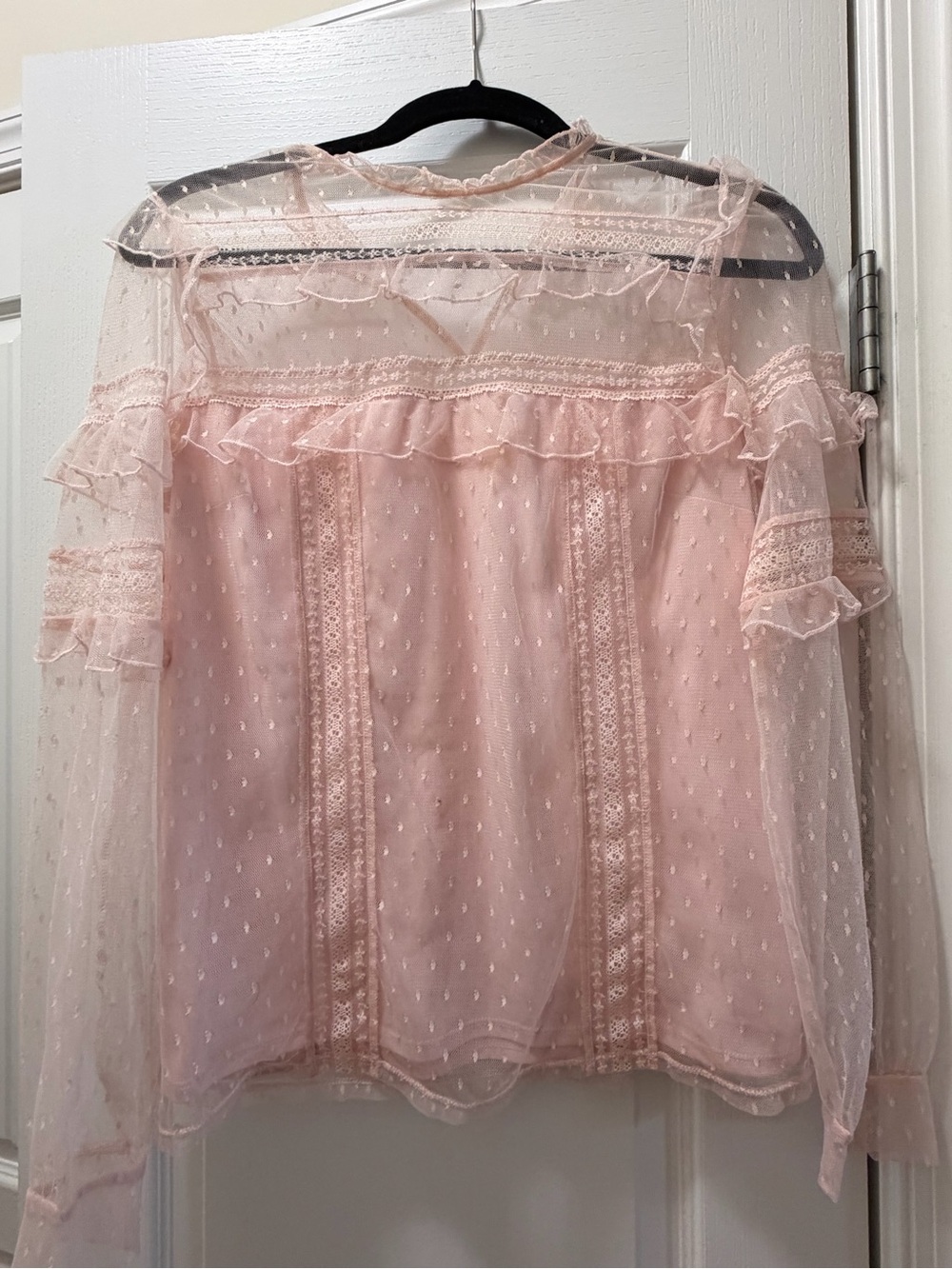 Express Sheer Blush Pink Ruffle Lace Blouse